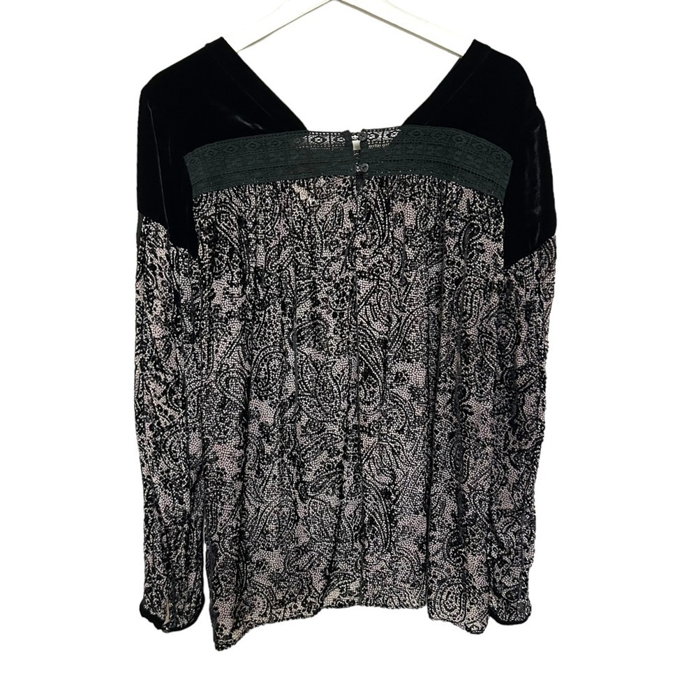 SUNDANCE S blouse Paisley velvet Burnout Flocked sheer crochet detail whimsygoth - Picture 12 of 15